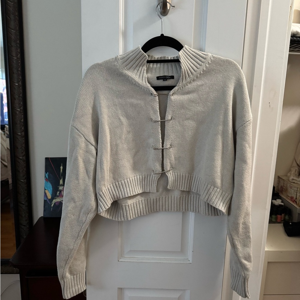 Grey Cowl Neck Cropped Sweater